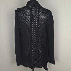 Black Crochet Lace Open Front Cardigan Boho Artsy Layering Top Waterfall S/M